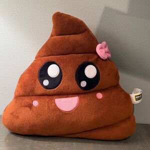Plush Poop Emoji Pillow with Pink Bow
